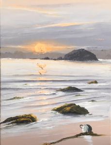 SUN SETTING OVER ST DAVIDS HEAD PEMBS 2 18 46X61